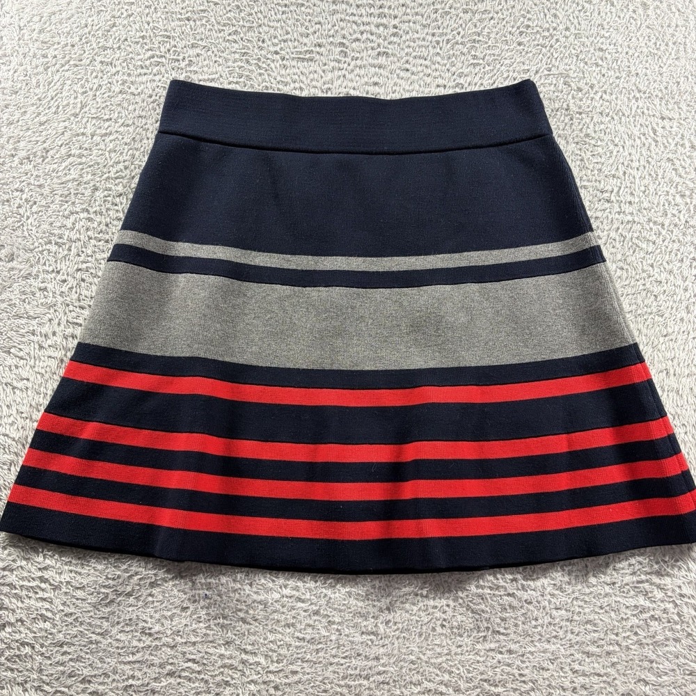 Loft Mid Thigh Sweater Skirt Womens Small Blue Gray‎ Red Stripe Pattern